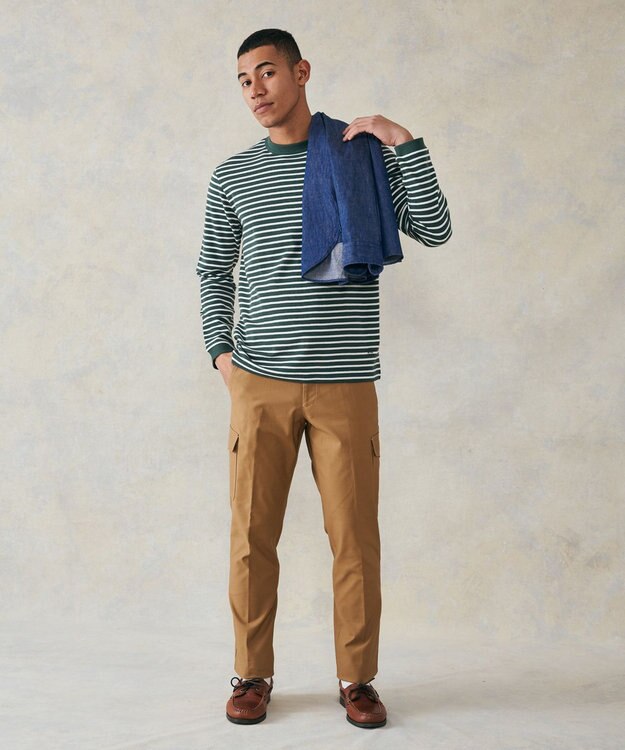 J.PRESS MEN ワッフルボーダー ロングTシャツ グリーン系1