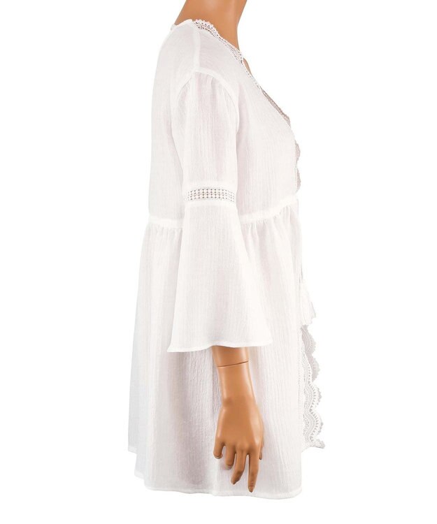 San-ai Resort（三愛水着楽園） 楊柳×レース　羽織り　F【San-ai Resort（サンアイリゾート）】 ホワイト