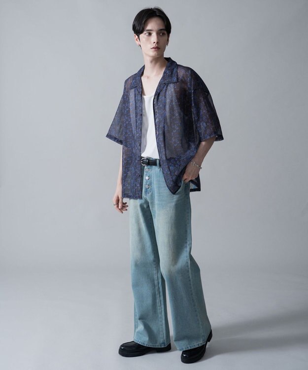 WEGO メッシュパターンオープンカラーシャツ（SS） 柄2