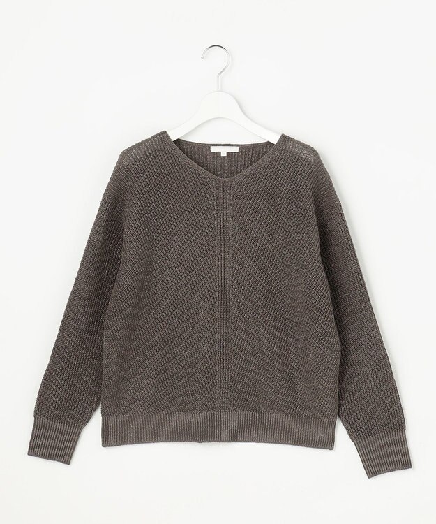 自由区 リネンミドルゲージプルオーバー ニット ブラウンラメ