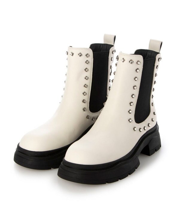 MODE ET JACOMO <carino>サイドゴアビジューショートブーツ アイボリー