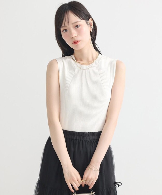 earth music&ecology ランダムリブノースリーブニット Ivory