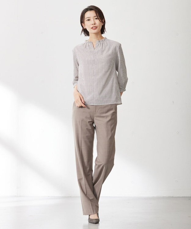 J.PRESS LADIES L チェックプリント スリットフリルネック カットソー ライトグレー系5