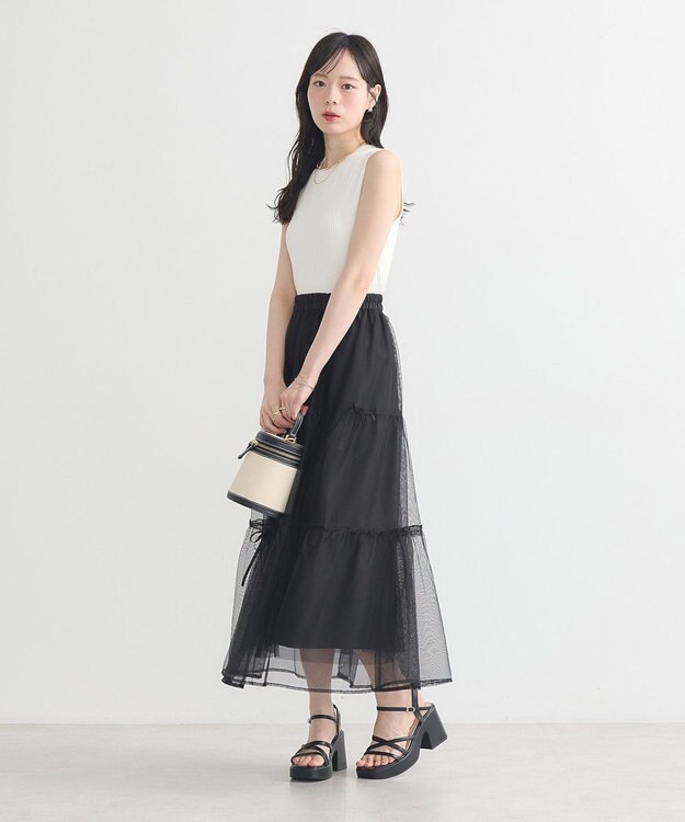 earth music&ecology ランダムリブノースリーブニット Ivory