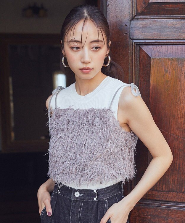 earth music&ecology ランダムリブノースリーブニット Ivory