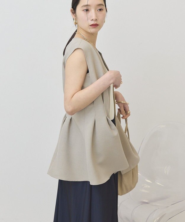 AMERICAN HOLIC 【イージーケア】リネンライクペプラムベスト Gray Beige