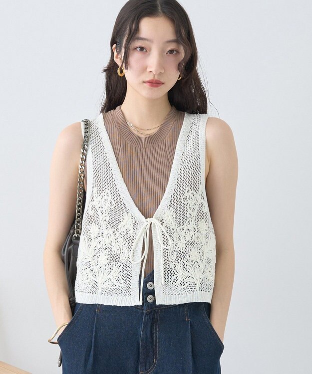 earth music&ecology ランダムリブノースリーブニット Mocha