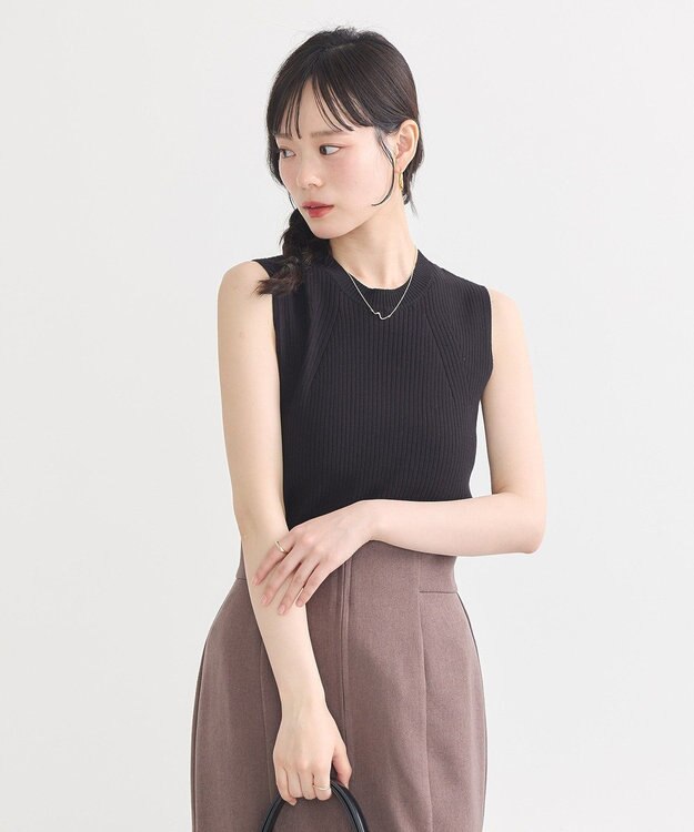 earth music&ecology ランダムリブノースリーブニット Black