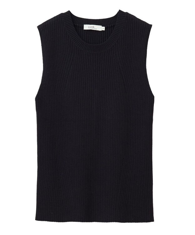 earth music&ecology ランダムリブノースリーブニット Black