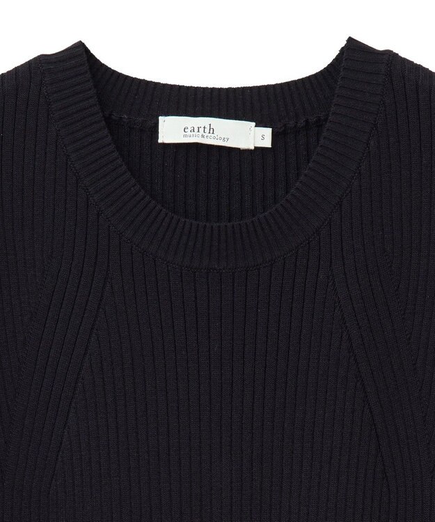earth music&ecology ランダムリブノースリーブニット Black