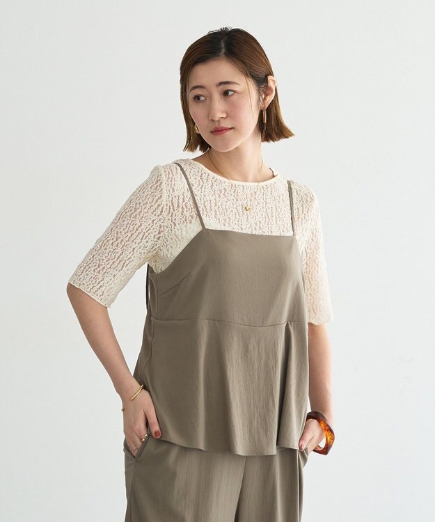 YECCA VECCA ドライタッチペプラムサロペット Dark Beige