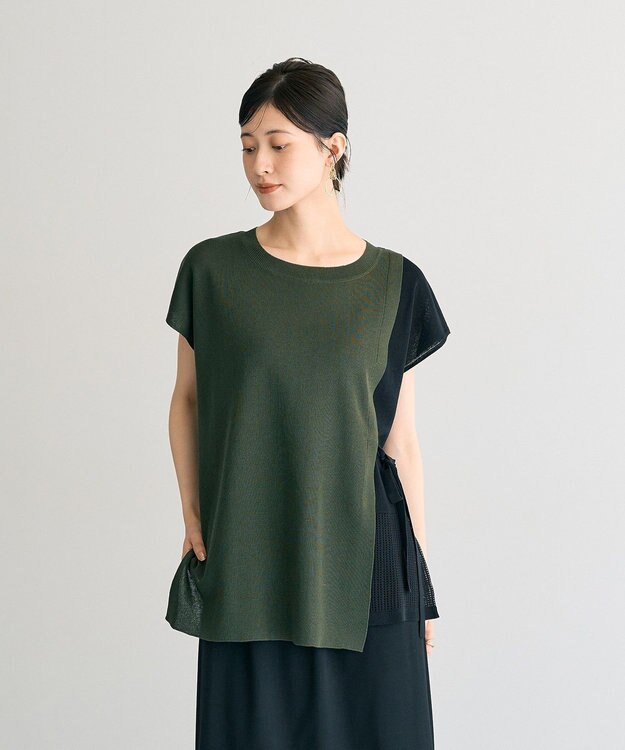 YECCA VECCA メッシュ編みレイヤードニット Green
