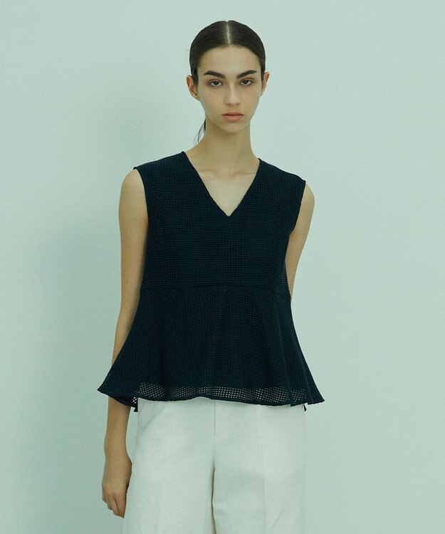 BEIGE， PINE / ペプラムブラウス  Navy