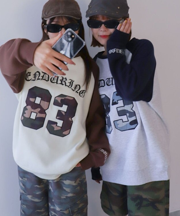 WEGO 【裏起毛】迷彩ワッペンラグランスウェット ネイビー