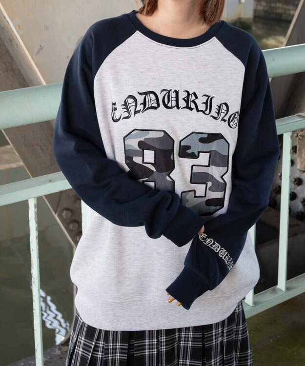 WEGO 【裏起毛】迷彩ワッペンラグランスウェット ネイビー