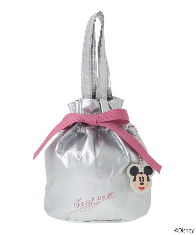 earth music&ecology 【予約】Disney/ミッキーチャーム付きリボン巾着 シルバー