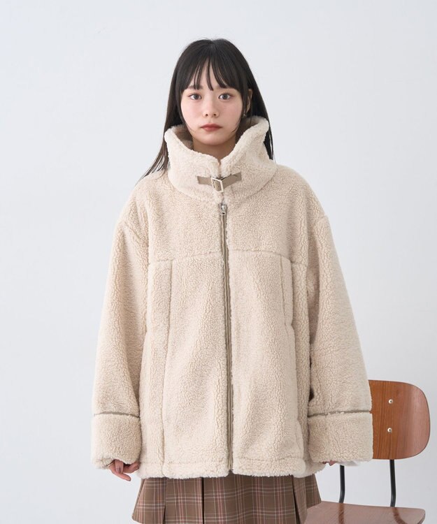 earth music&ecology ボアZIPブルゾン Ivory