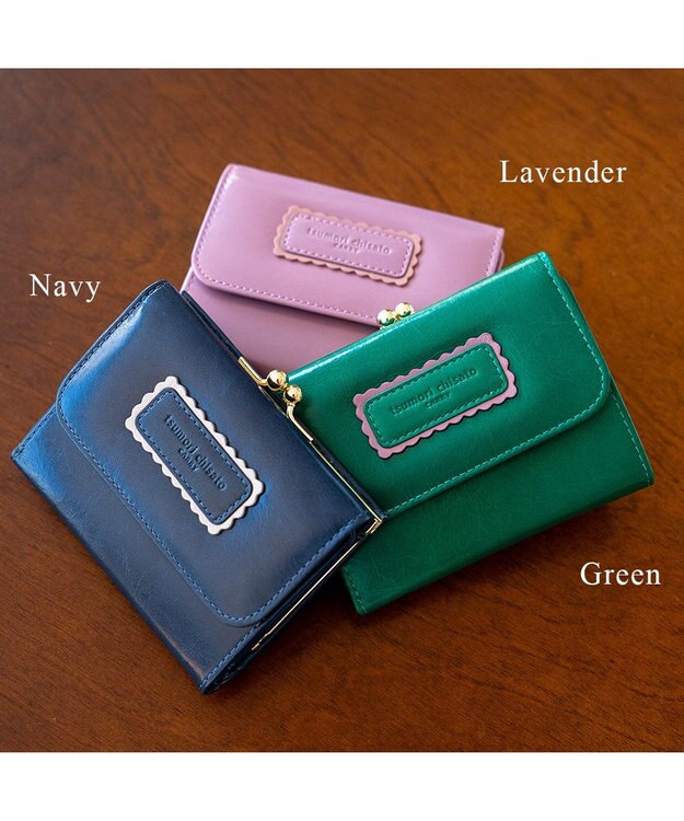 tsumori chisato CARRY シンプルバイカラー がま口 2つ折り財布 ネイビー