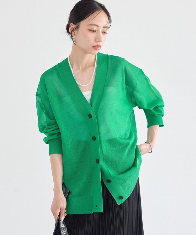 earth music&ecology シアーＶネックカーディガン Green