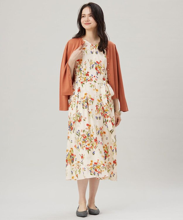 自由区 【洗える】フラワーガーデンプリント ワンピース マルチ