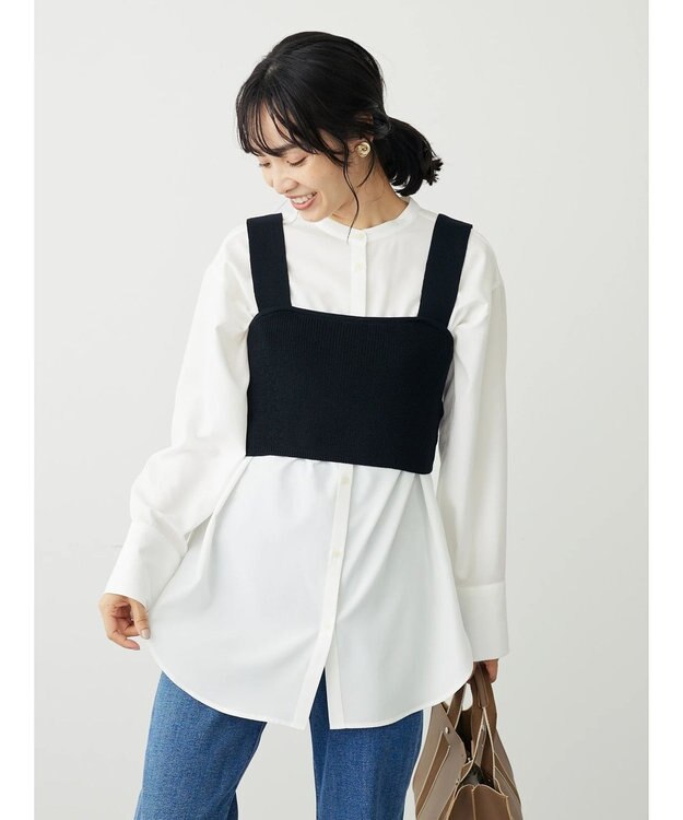 Green Parks ＳＥＴ２点ニットビスチェ＋とろみチュニック Black