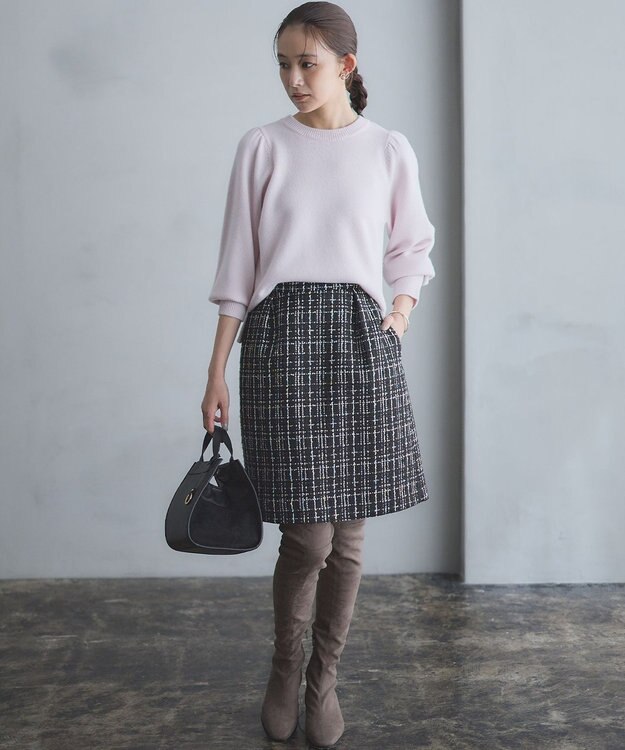 組曲 【8色展開・前後着用可】ウールカシミヤミックス パフスリーブ ニット アイスピンク系