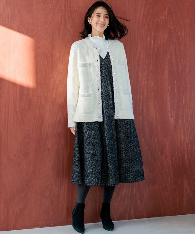組曲 ファンシーツイード Vネックジャンスカ ブラック系