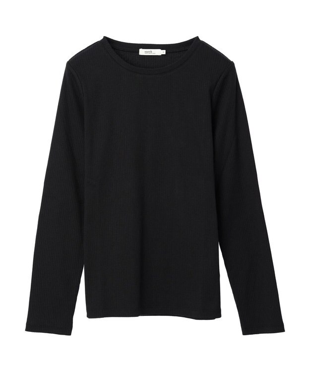 earth music&ecology チェーンリブクルーネックプルオーバー Black