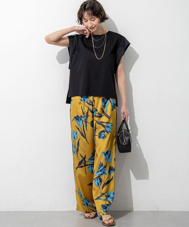 23区 【先行予約】スムースデザイン タフタスリーブ カットソー ブラック系