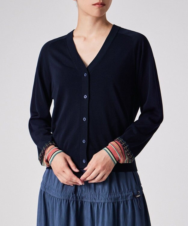 Paul Smith デザイン ステッチ Vネック カーディガン ネイビー