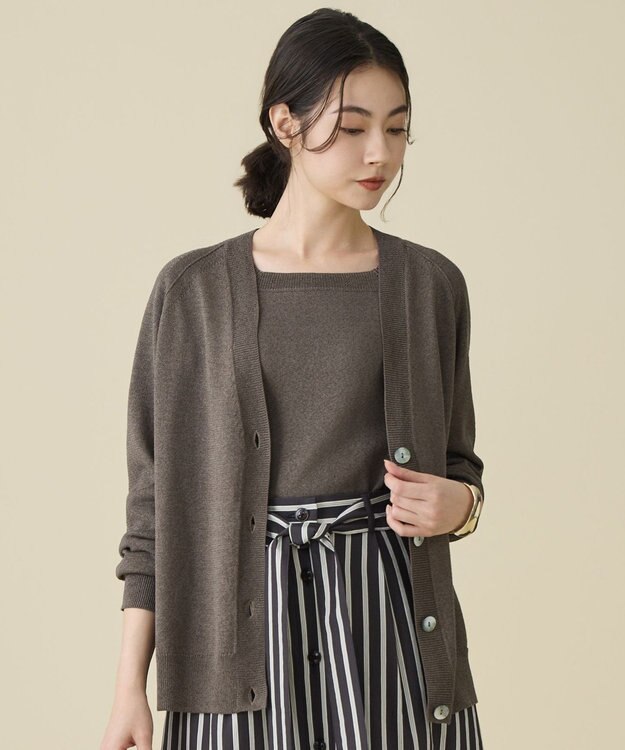 自由区 L ペーパーコットンニット カーディガン ブラウン