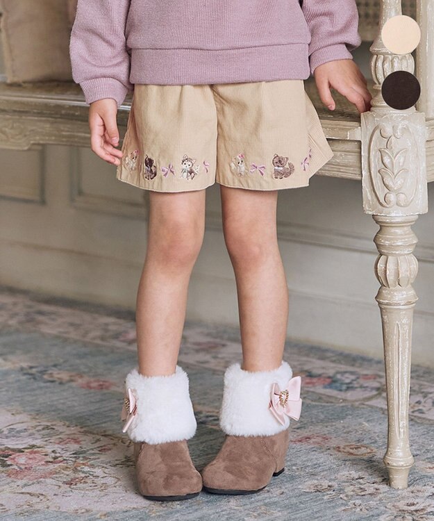 ANY KIDS ネコ刺繍 コーデュロイ ショートパンツ ベージュ