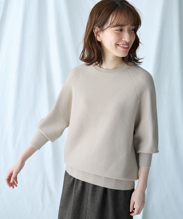 ANY L 【洗濯機可/6色展開】ラウンドネックガーターニット サンドベージュ