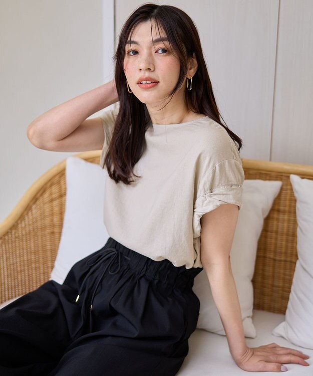 ANY 【手洗い可】ヨーロピアンリネンツイストスリーブブラウス ベージュ