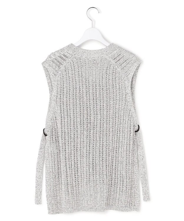 ICB L コットンツイスター ニットベスト オフホワイト×ブラックミックス