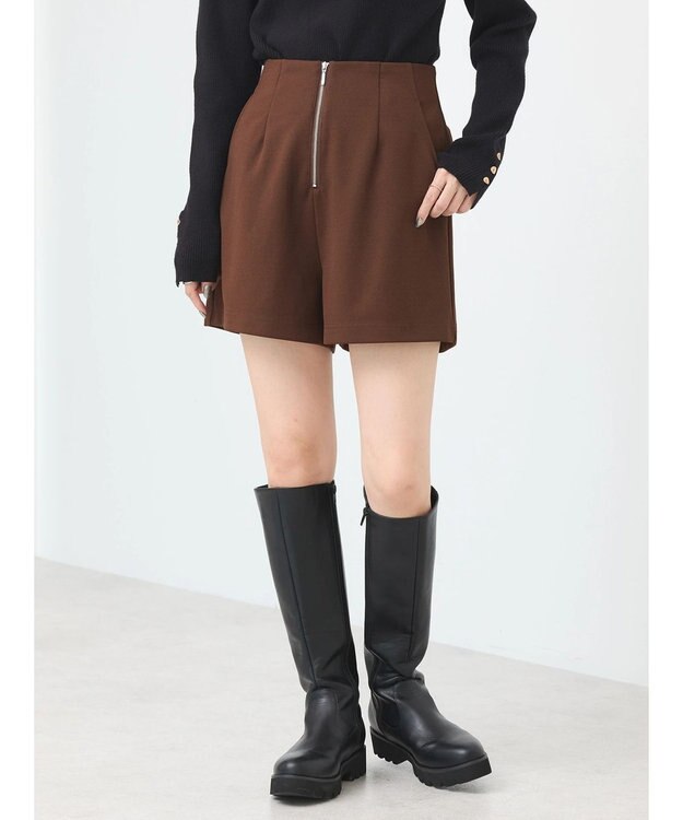 earth music&ecology フロントジップショートパンツ Chocolat