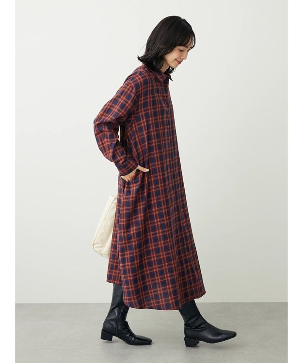 Green Parks ビエラチェックシャツワンピース Orange