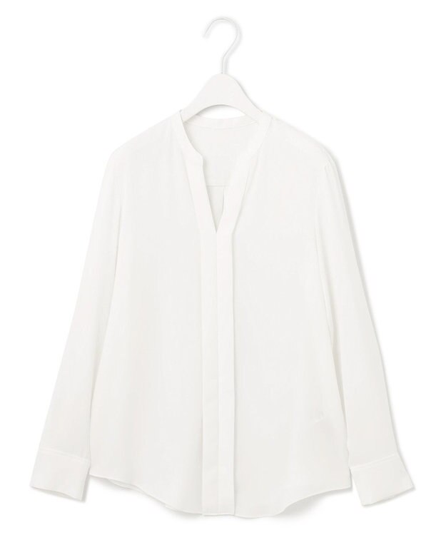 ICB 【人気のため新柄追加・洗える】Back Satin Amunzen キーネック長袖ブラウス アイボリー系