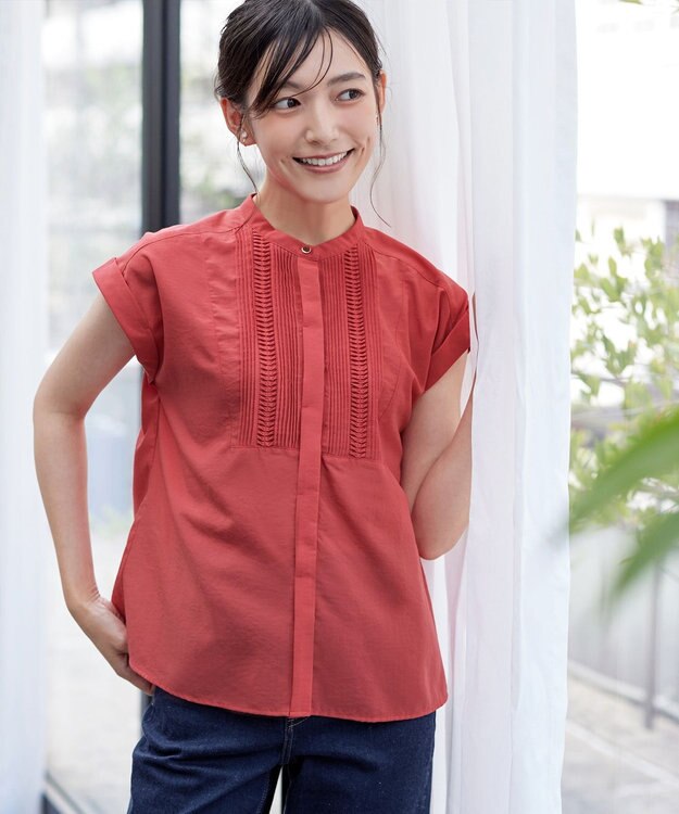 Tiaclasse 【洗える】フレンチスリーブピンタックブラウス オレンジ