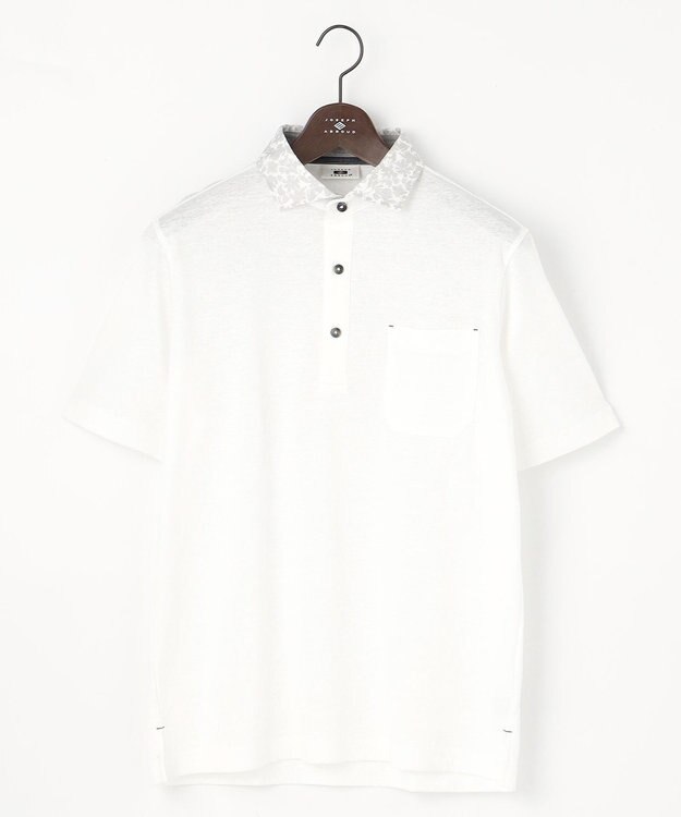 JOSEPH ABBOUD 【リネン素材/清涼感/吸水速乾】リネンハニカム 半袖 ポロシャツ ホワイト系