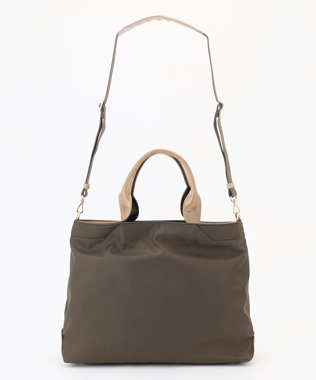 LA BAGAGERIE ツイルナイロン×エナメル 2WAYトートバッグ Mサイズ カーキ