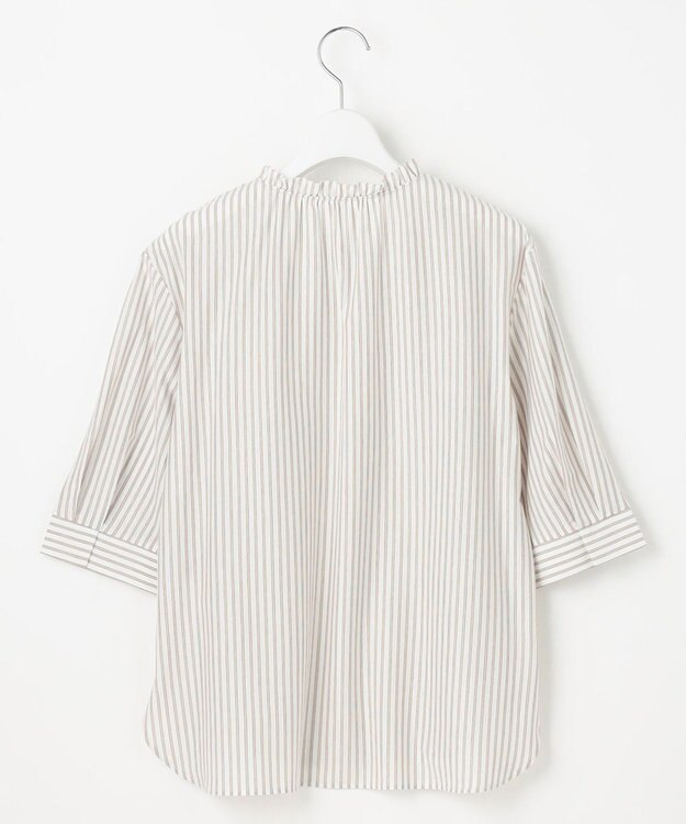 J.PRESS LADIES L ストライプジャージー フリル襟 カットソー ブラウン系1