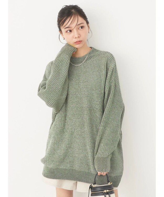 earth music&ecology シャイニーベロアモールチュニック Green