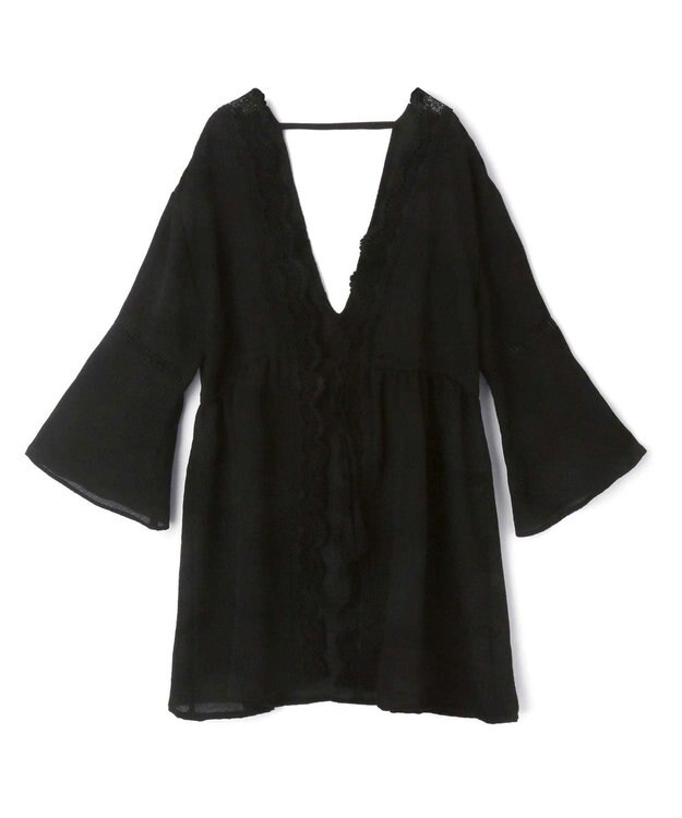 San-ai Resort（三愛水着楽園） 楊柳×レース　羽織り　F【San-ai Resort（サンアイリゾート）】 ブラック