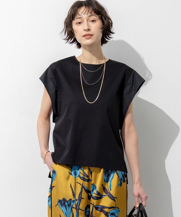 23区 【先行予約】スムースデザイン タフタスリーブ カットソー ブラック系