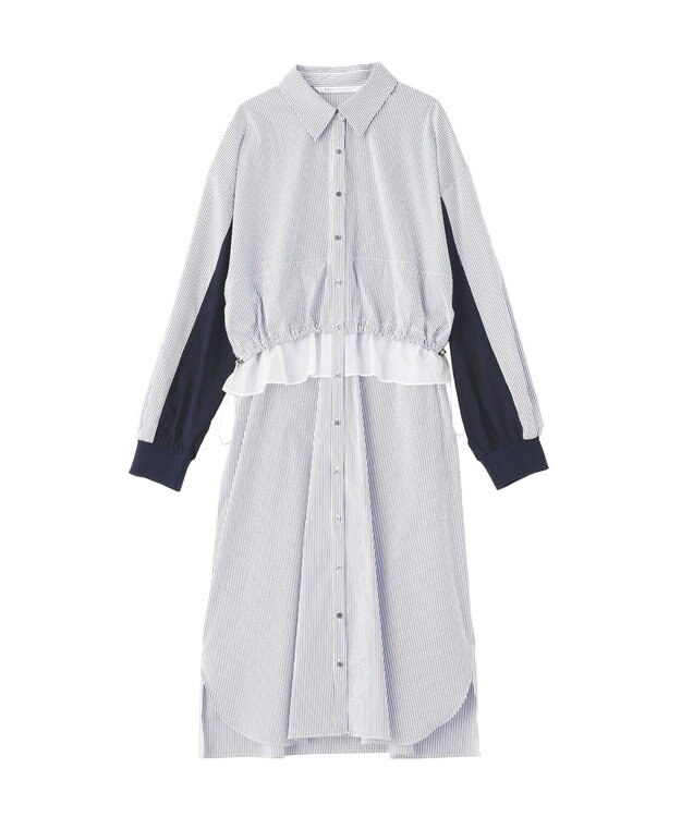 YECCA VECCA シアーMIXドロストデザインシャツワンピース Stripe