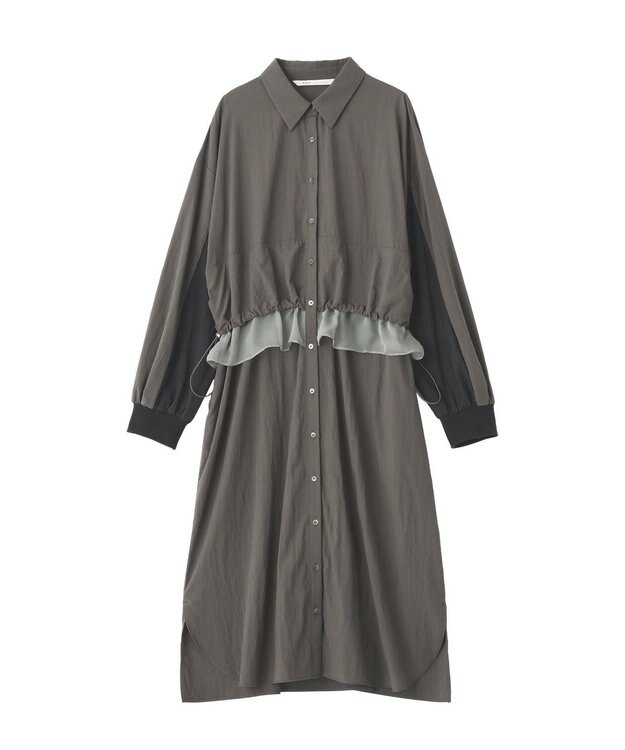 YECCA VECCA シアーMIXドロストデザインシャツワンピース Khaki