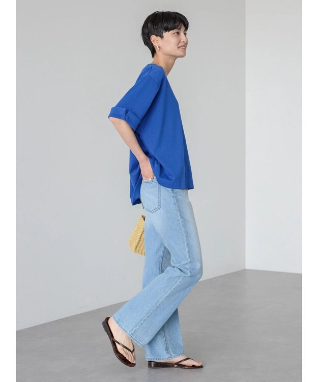 AMERICAN HOLIC 接触冷感バックタック袖折り返しカットプルオーバー Blue