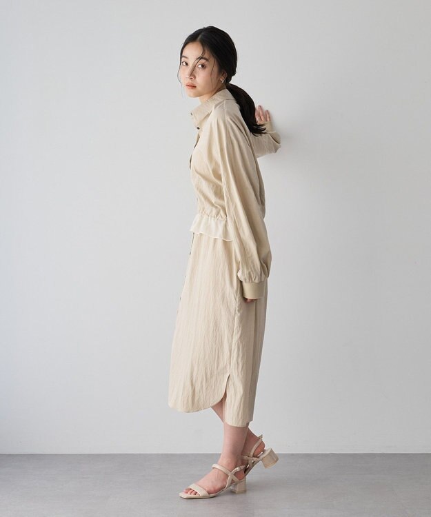 YECCA VECCA シアーMIXドロストデザインシャツワンピース Beige