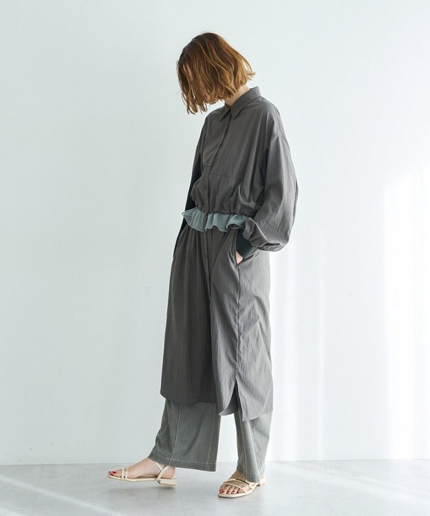 YECCA VECCA シアーMIXドロストデザインシャツワンピース Khaki